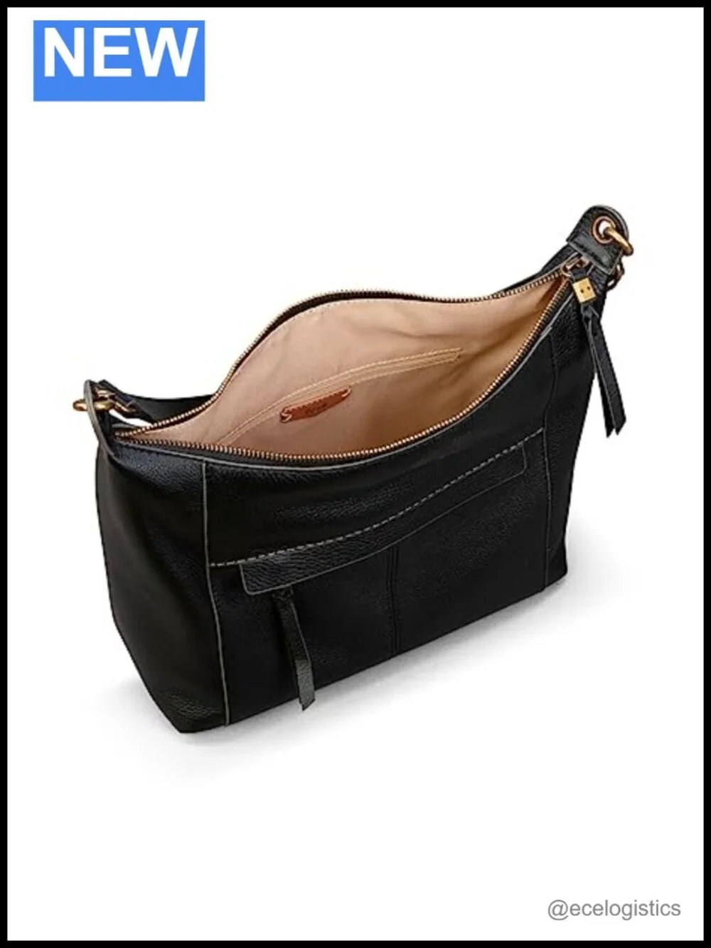 Large Leather Hobo Handbag with Zipper Pockets